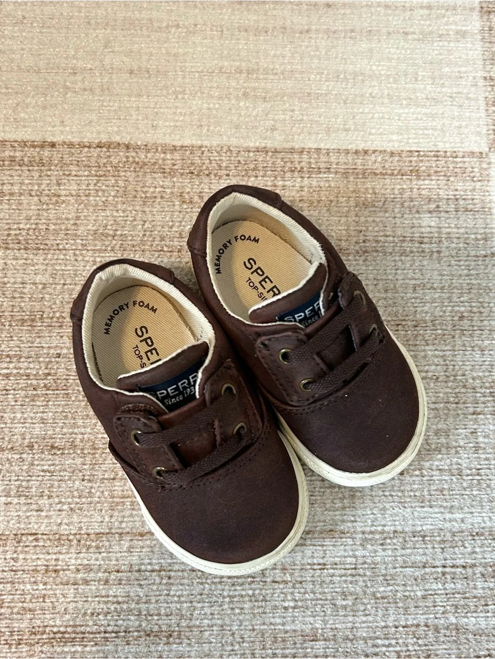 Sperry Striper II Crib Jr. Baby Kids Memory Foam Brown Shoes Sneakers